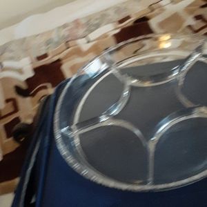Partitioned glass tray. Ideal for candy, or use as center piece.